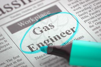 Newspaper with Small Advertising Gas Engineer. Blurred Image. Selective focus. Hiring Concept. 3D Illustration.