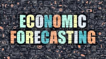 Economic Forecasting Concept. Modern Illustration. Multicolor Economic Forecasting Drawn on Dark Brick Wall. Doodle Icons. Doodle Style of  Economic Forecasting Concept. Economic Forecasting on Wall.