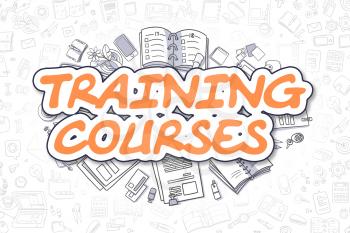 Business Illustration of Training Courses. Doodle Orange Text Hand Drawn Doodle Design Elements. Training Courses Concept. 