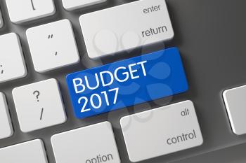 Concept of Budget 2017, with Budget 2017 on Blue Enter Button on Slim Aluminum Keyboard. 3D Illustration.