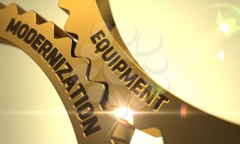 Equipment Modernization - Industrial Design. Golden Cog Gears with Equipment Modernization Concept. 3D Render.