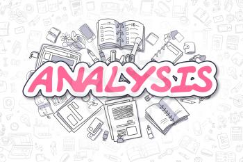 Analysis - Hand Drawn Business Illustration with Business Doodles. Magenta Text - Analysis - Doodle Business Concept. 