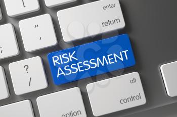 Concept of Risk Assessment, with Risk Assessment on Blue Enter Keypad on Aluminum Keyboard. 3D Render.