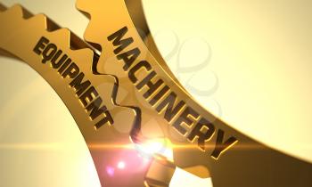 Machinery Equipment Golden Metallic Cogwheels. 3D Render.