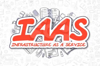 Doodle Illustration of IaaS - Infrastructure As A Service, Surrounded by Stationery. Business Concept for Web Banners, Printed Materials. 