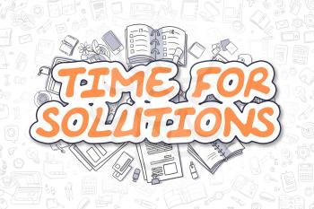 Cartoon Illustration of Time For Solutions, Surrounded by Stationery. Business Concept for Web Banners, Printed Materials. 