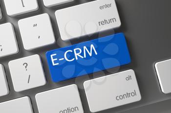 E-CRM Concept Modern Keyboard with E-CRM on Blue Enter Keypad Background, Selected Focus. 3D Render.