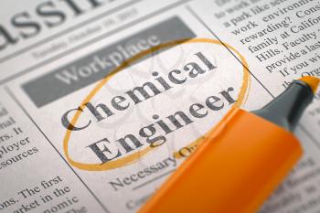 Chemical Engineer. Newspaper with the Jobs, Circled with a Orange Marker. Blurred Image with Selective focus. Job Seeking Concept. 3D.