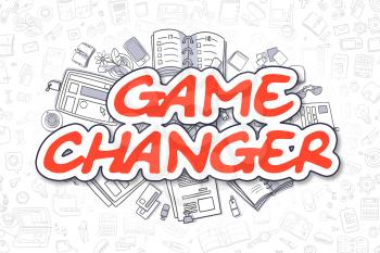 Red Text - Game Changer. Business Concept with Doodle Icons. Game Changer - Hand Drawn Illustration for Web Banners and Printed Materials. 