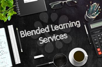 Blended Learning Services Concept on Black Chalkboard. 3d Rendering. Toned Image.