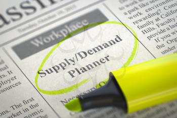 Supply Demand Planner - Small Advertising in Newspaper, Circled with a Yellow Highlighter. Blurred Image. Selective focus. Job Search Concept. 3D Render.