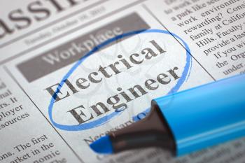 Electrical Engineer - Jobs in Newspaper, Circled with a Blue Highlighter. Blurred Image with Selective focus. Hiring Concept. 3D Render.