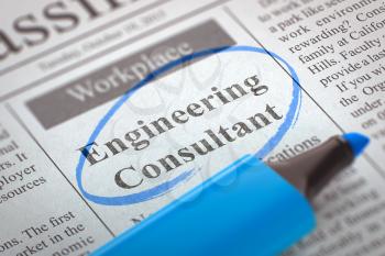 Engineering Consultant. Newspaper with the Small Advertising, Circled with a Blue Marker. Blurred Image with Selective focus. Hiring Concept. 3D Rendering.
