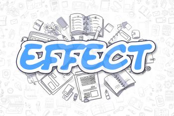 Business Illustration of Effect. Doodle Blue Word Hand Drawn Doodle Design Elements. Effect Concept. 