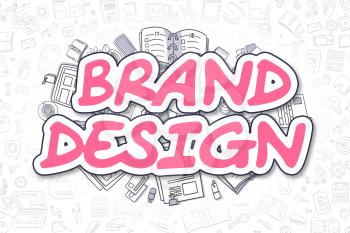 Doodle Illustration of Brand Design, Surrounded by Stationery. Business Concept for Web Banners, Printed Materials. 
