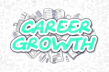 Cartoon Illustration of Career Growth, Surrounded by Stationery. Business Concept for Web Banners, Printed Materials. 