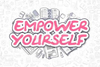 Business Illustration of Empower Yourself. Doodle Magenta Word Hand Drawn Doodle Design Elements. Empower Yourself Concept. 