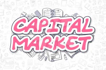 Magenta Word - Capital Market. Business Concept with Doodle Icons. Capital Market - Hand Drawn Illustration for Web Banners and Printed Materials. 