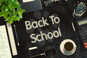 Black Chalkboard with Back To School Concept. 3d Rendering. Toned Image.