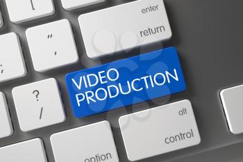 Video Production Concept White Keyboard with Video Production on Blue Enter Button Background, Selected Focus. 3D Illustration.