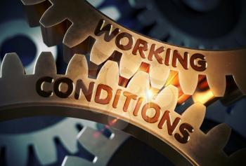 Working Conditions Golden Cog Gears. Golden Cog Gears with Working Conditions Concept. 3D Rendering.