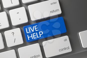 Live Help Concept Metallic Keyboard with Live Help on Blue Enter Button Background, Selected Focus. 3D Render.