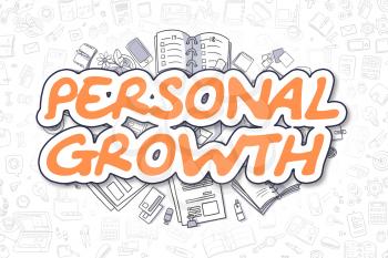 Doodle Illustration of Personal Growth, Surrounded by Stationery. Business Concept for Web Banners, Printed Materials. 