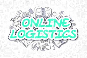 Online Logistics - Sketch Business Illustration. Green Hand Drawn Inscription Online Logistics Surrounded by Stationery. Cartoon Design Elements. 