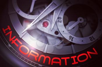 Information on the Face of Elegant Watch Machinery Macro Detail Monochrome. Luxury Wristwatch with Information Inscription on Face. Time and Business Concept with Glowing Light Effect. 3D Rendering.