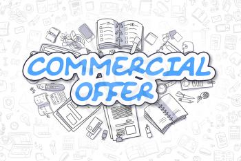 Blue Word - Commercial Offer. Business Concept with Doodle Icons. Commercial Offer - Hand Drawn Illustration for Web Banners and Printed Materials. 