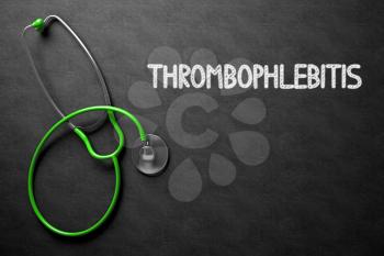 Medical Concept: Thrombophlebitis Handwritten on Black Chalkboard. Medical Concept: Thrombophlebitis on Black Chalkboard. 3D Rendering.