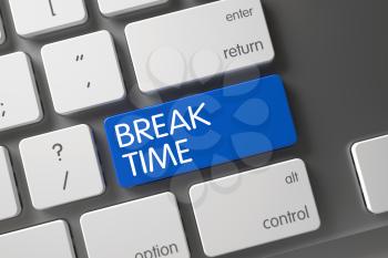 Break Time Concept Modern Laptop Keyboard with Break Time on Blue Enter Key Background, Selected Focus. 3D.