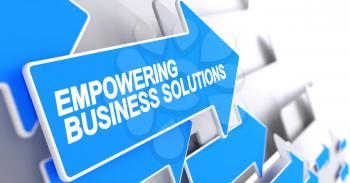 Empowering Business Solutions, Label on the Blue Cursor. Empowering Business Solutions - Blue Pointer with a Inscription Indicates the Direction of Movement. 3D.