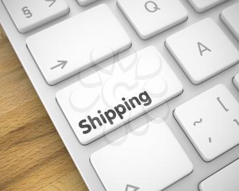 Business Concept: Shipping on Metallic Keyboard lying on the Wood Background. Service Concept with White Enter White Keypad on Keyboard: Shipping. 3D Illustration.