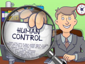 Human Control on Paper in Man's Hand to Illustrate a Business Concept. Closeup View through Lens. Colored Modern Line Illustration in Doodle Style.