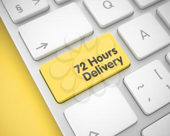 Slim Aluminum Keyboard with 72 Hours Delivery Yellow Key. Online Service Concept: 72 Hours Delivery on Modern Keyboard lying on the Yellow Background. 3D Illustration.