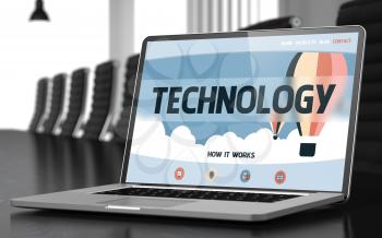 Technology - Landing Page with Inscription on Mobile Computer Screen on Background of Comfortable Meeting Room in Modern Office. Closeup View. Blurred Image with Selective focus. 3D Illustration.