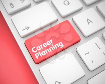 Closeup View on Modernized Keyboard - Career Planning Red Key. Online Service Concept: Career Planning on Modern Keyboard lying on the Red Background. 3D.