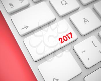 Online Service Concept: 2017 on the Modern Computer Keyboard Background. Business Concept: 2017 on Modern Laptop Keyboard lying on the Red Background. 3D.