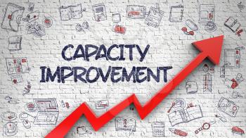 Capacity Improvement - Enhancement Concept with Doodle Design Icons Around on the White Wall Background. Capacity Improvement - Modern Style Illustration with Hand Drawn Elements. 