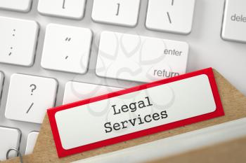 Legal Services. Red File Card on Background of White PC Keyboard. Archive Concept. Close Up View. Selective Focus. 3D Rendering.