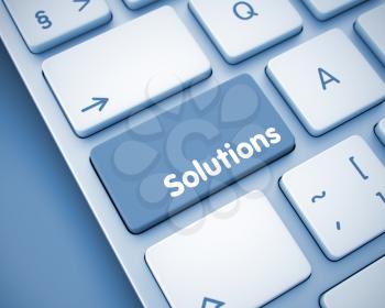 Business Concept with Modernized Enter Button on the Keyboard: Solutions. White Keyboard Keypad Showing the Inscription Solutions. Message on Keyboard Keypad. 3D.