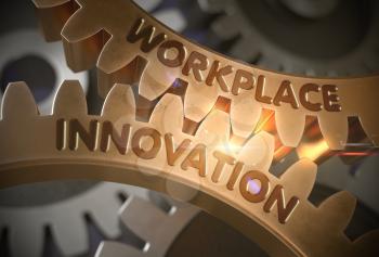Workplace Innovation Golden Metallic Cog Gears. Workplace Innovation - Technical Design. 3D Rendering.