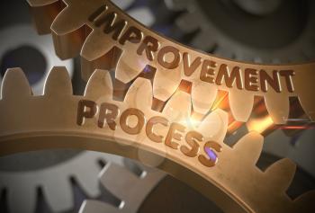Improvement Process - Concept. Improvement Process on the Mechanism of Golden Metallic Cog Gears. 3D Rendering.