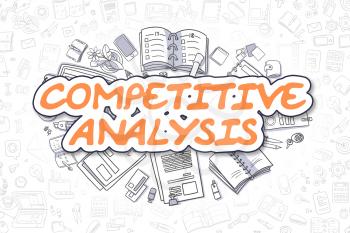 Business Illustration of Competitive Analysis. Doodle Orange Word Hand Drawn Cartoon Design Elements. Competitive Analysis Concept. 