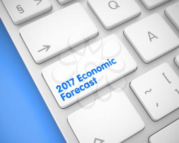 Metallic Keyboard with 2017 Economic Forecast White Key. Business Concept: 2017 Economic Forecast on the Modern Laptop Keyboard lying on the Blue Background. 3D Illustration.
