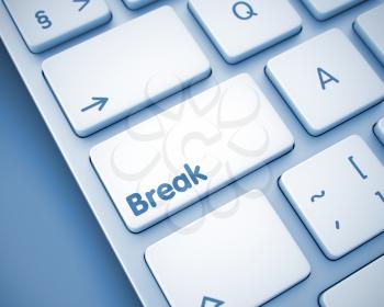 High Quality Render of a Laptop Keyboard Button. The Key is in Color and there is Message Break on It. Keyboard is sitting on the Toned Background. A Keyboard with a Key - Break. 3D.