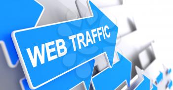 Web Traffic, Message on Blue Arrow. Web Traffic - Blue Pointer with a Inscription Indicates the Direction of Movement. 3D Render.