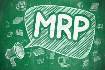 MRP - Materials Requirement Planning on Speech Bubble. Doodle Illustration of Yelling Loudspeaker. Advertising Concept. 