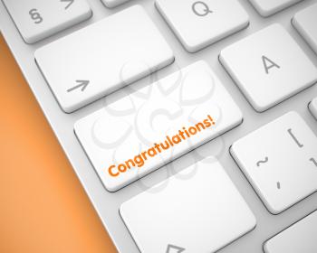 Online Service Concept with White Enter White Keypad on the Keyboard: Congratulations. Service Concept: Congratulations on Modern Computer Keyboard lying on Orange Background. 3D Render.